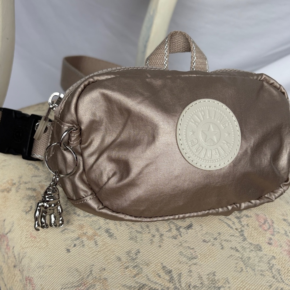 Kipling Metallic Taupe Belt Bag with logo